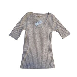 Loft Ribbed 3/4 Sleeve Scoop Neck Tee Size XS Petite Clean Girl Minimal NWT